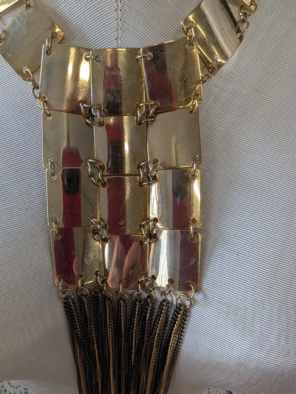 VINTAGE  Necklace Fringe Bib Necklace -Mixed Metal  Women Jewelry - Picture 2 of 5